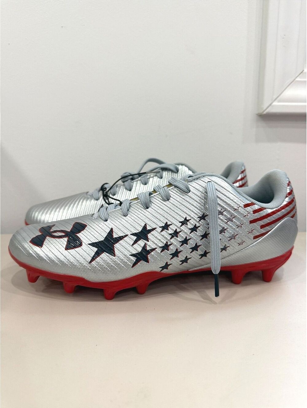 Under Armour Freedom Football Cleats Silver Red Size 6Y